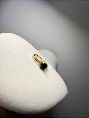 Gold Ring size 8 with Black Onyx and Pavé Accents
